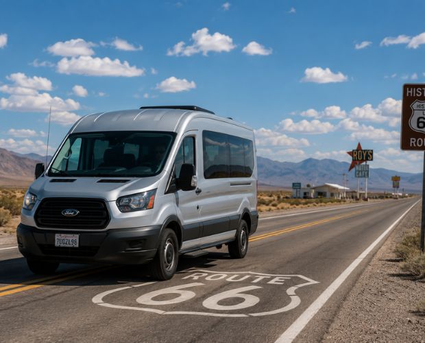 Van ideal para viajes en grupo y Road Trips por la Ruta 66, la Costa Oeste y los parques nacionales de Estados Unidos.