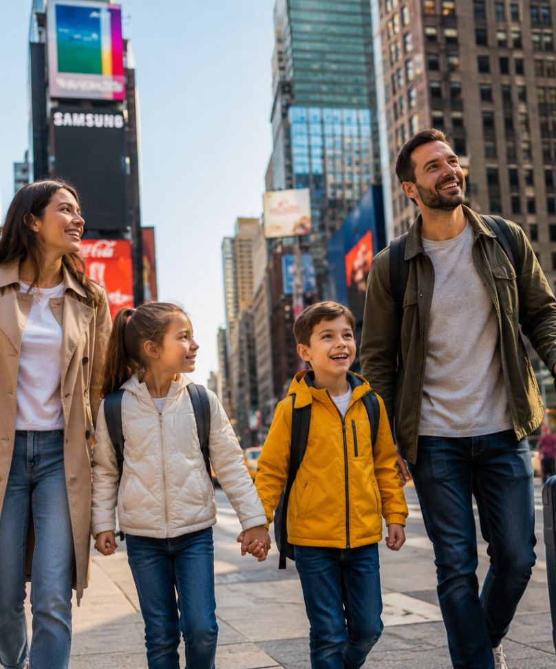 Familia recorriendo Estados Unidos con una asistencia al viajero elegida con asesoramiento personalizado de ComprandoViajes.