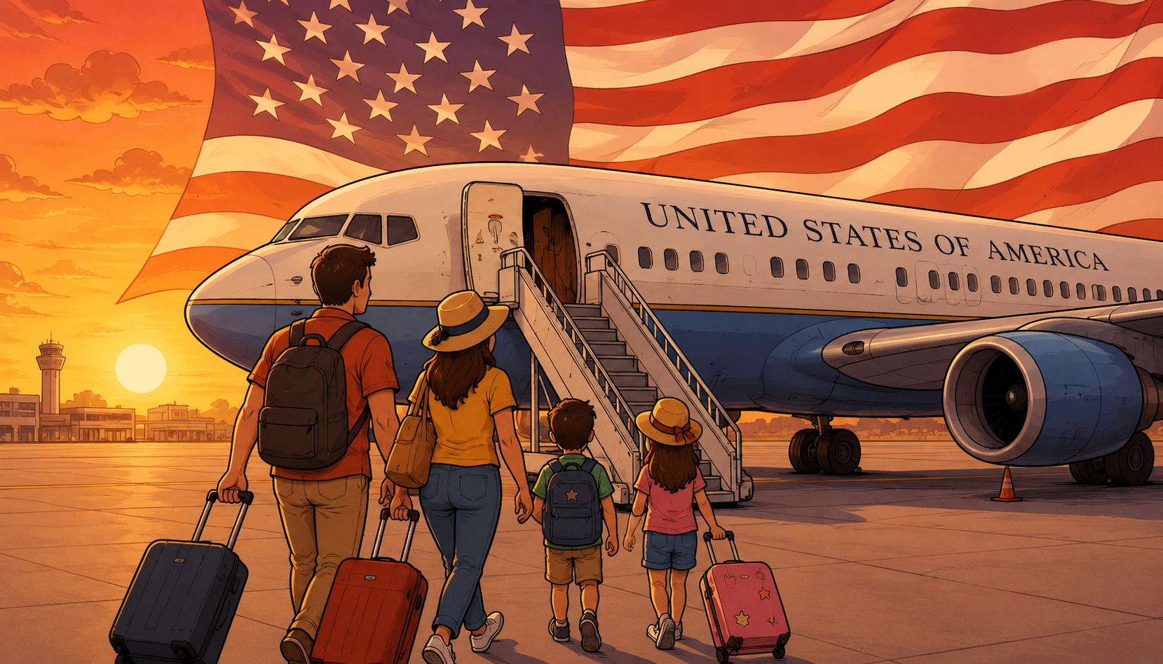 Familia viajando a Estados Unidos con asistencia al viajero y asesoramiento personalizado de ComprandoViajes.